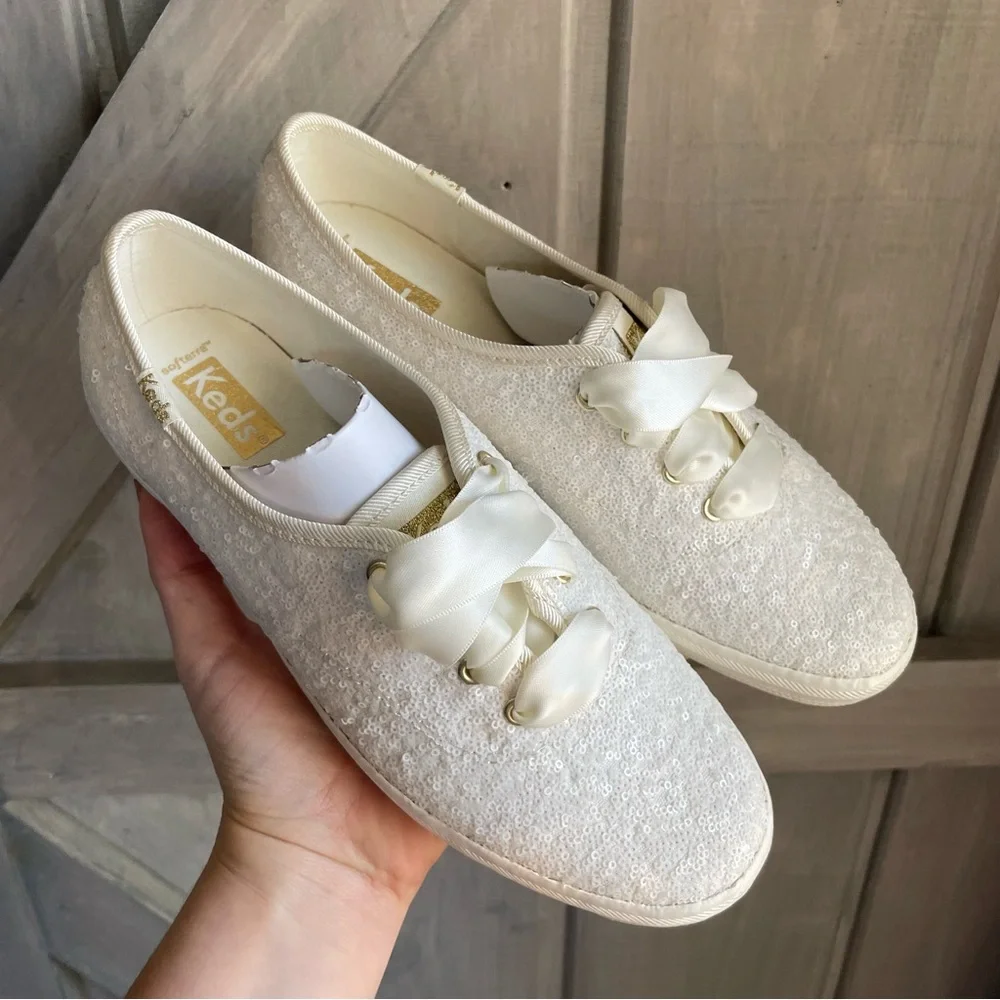 KEDS Celebration Sequin Off White Sneakers size 6‎ NEW Wedding bridal